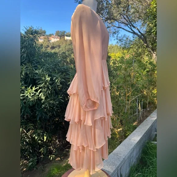 Vintage 1970s Oscar de la Renta apricot silk ruffle dress - Picture 10 of 10